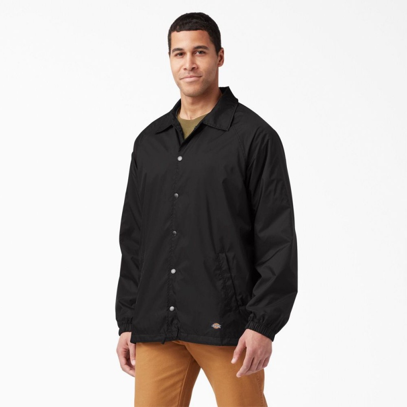 Black Men\'s Dickies Snap Front Jacket | REP703948