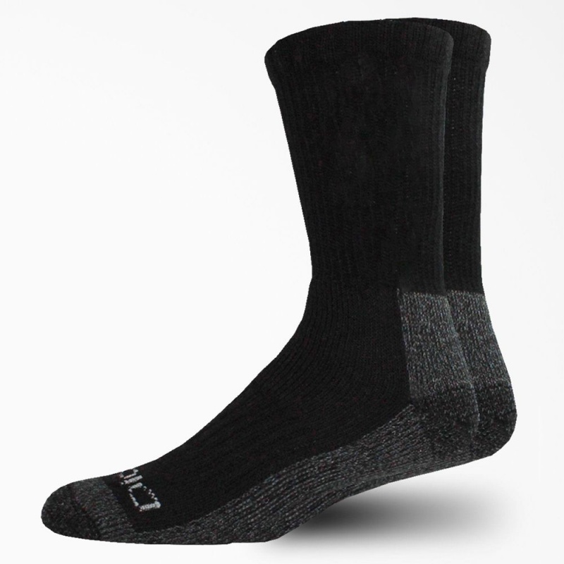 Black Men\'s Dickies Steel Toe Crew 2-Pack Socks | DTZ619205