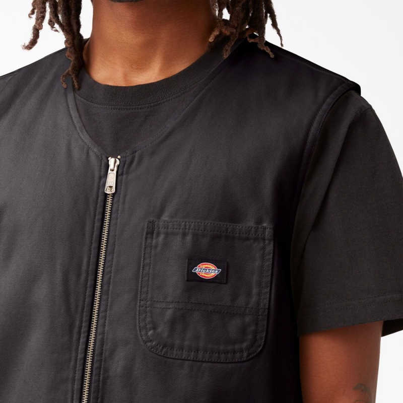 Black Men's Dickies Stonewashed Duck Carpenter Vest | ZUG832194