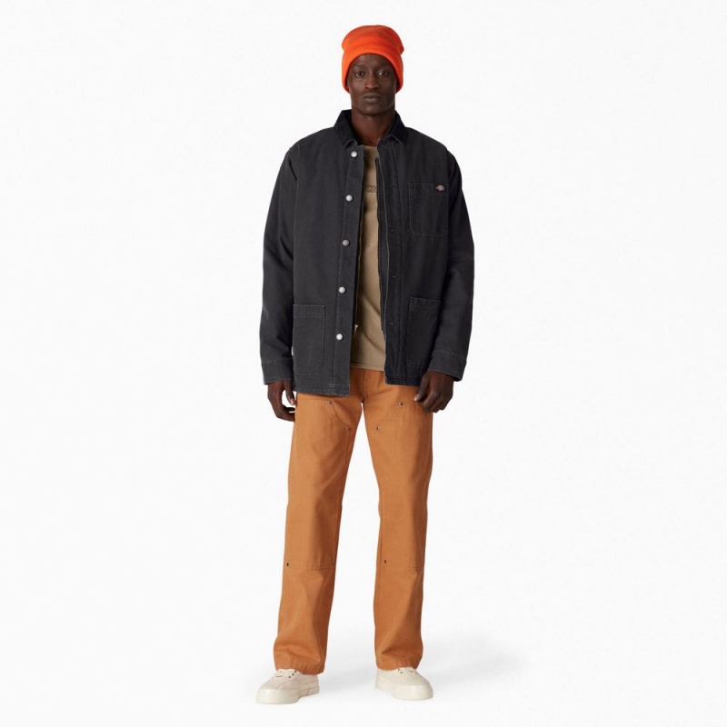 Black Men's Dickies Stonewashed Duck Lined Chore Jacket | ZCF248516