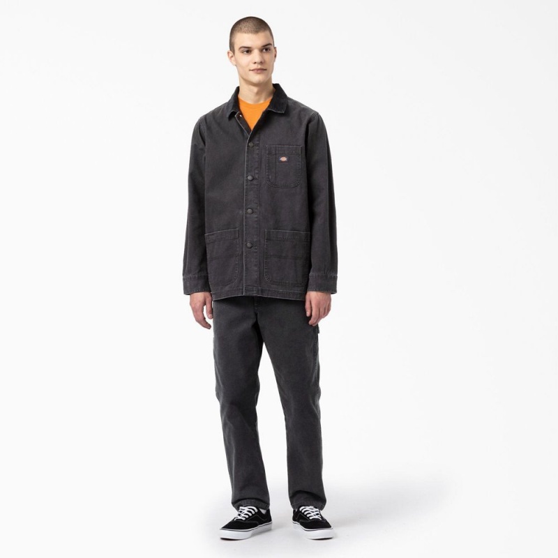 Black Men's Dickies Stonewashed Duck Unlined Chore Jacket | JOT602517