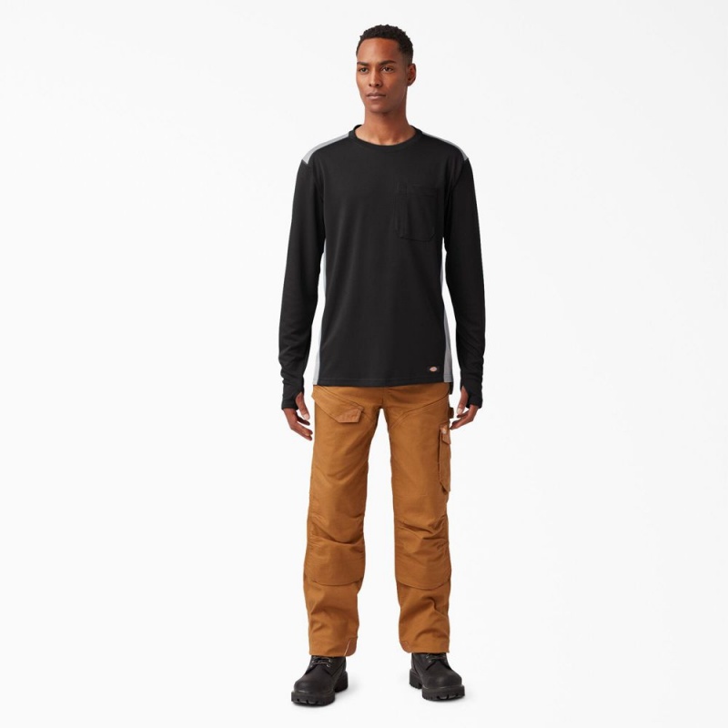 Black Men's Dickies Temp-iQ® 365 Long Sleeve Pocket T-Shirt | WNP829673