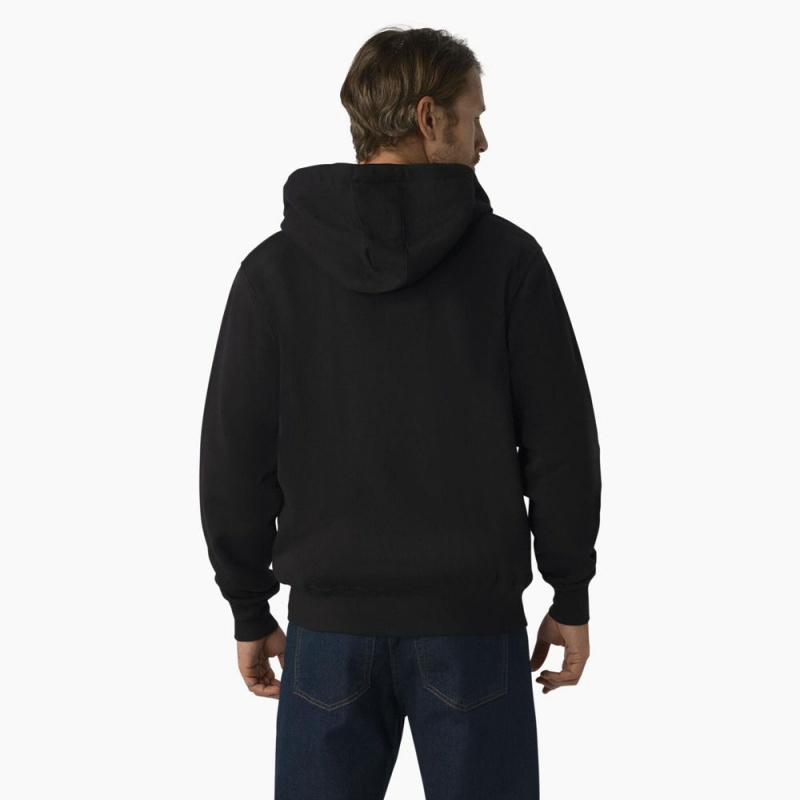 Black Men's Dickies Thermal Lined Full-Zip Fleece Hoodie | YWF849063