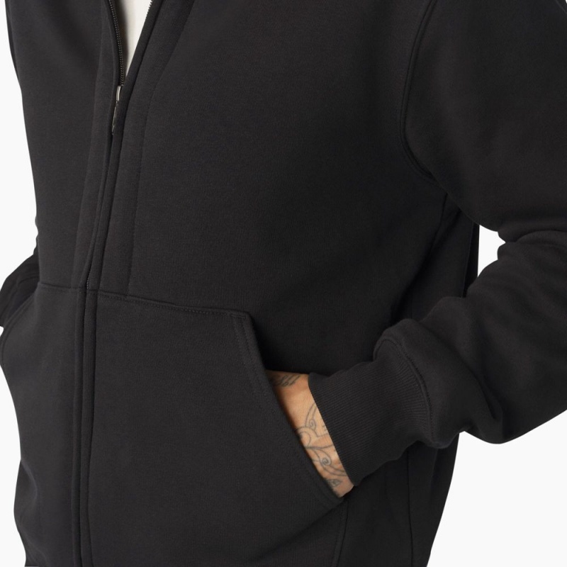 Black Men's Dickies Thermal Lined Full-Zip Fleece Hoodie | YWF849063