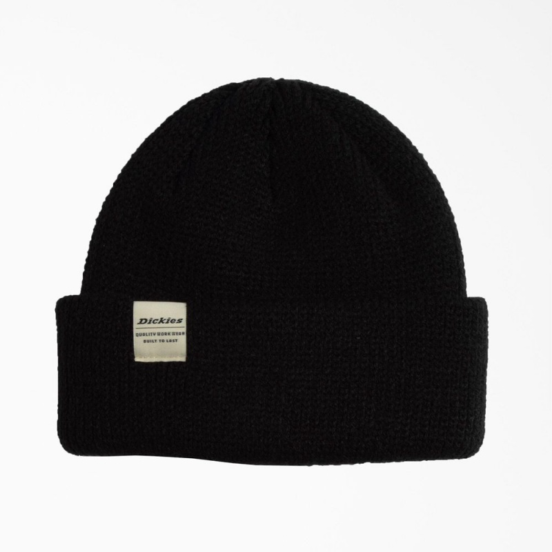 Black Men\'s Dickies Thick Knit Beanie | GLM372901