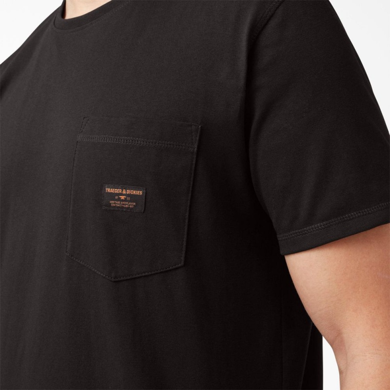 Black Men's Dickies Traeger x Pocket T-Shirt | HTI410826