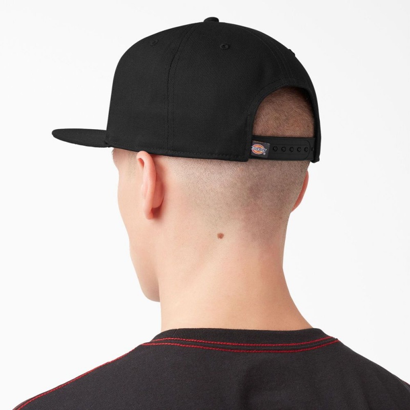 Black Men's Dickies Twill Flat Bill Cap | IJR976832