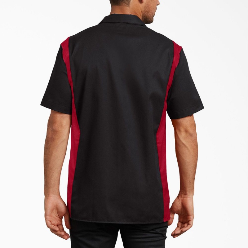 Black Men's Dickies Two-Tone Short Sleeve Work Shirts | APF652081