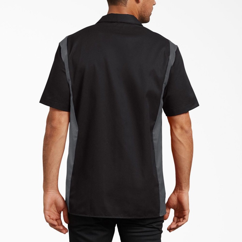 Black Men's Dickies Two-Tone Short Sleeve Work Shirts | DVX058936