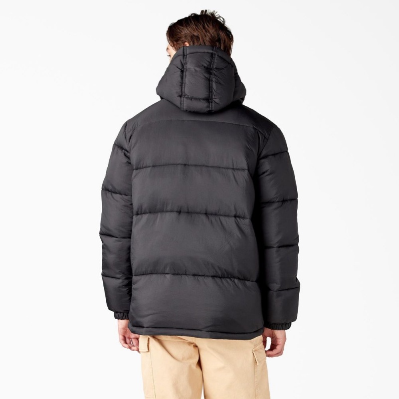 Black Men's Dickies Waldenburg Hooded Puffer Jacket | ZIQ653479