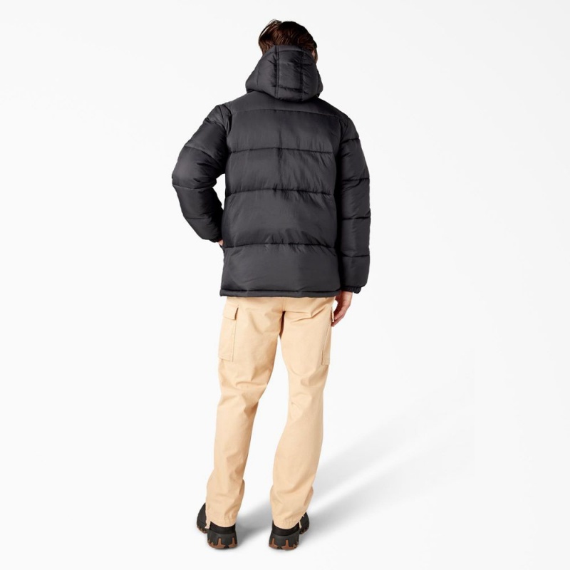 Black Men's Dickies Waldenburg Hooded Puffer Jacket | ZIQ653479