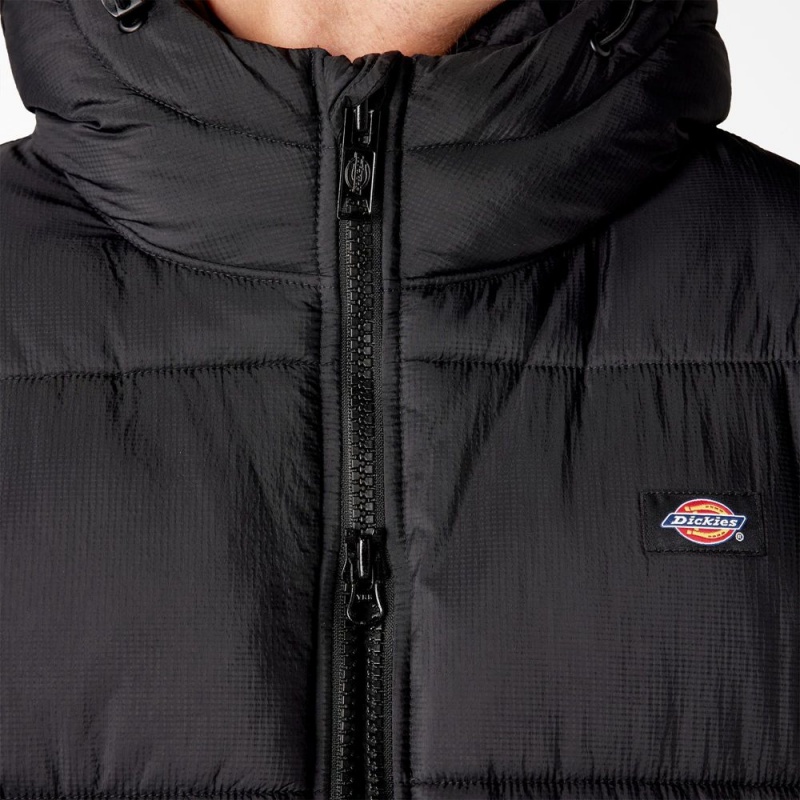 Black Men's Dickies Waldenburg Hooded Puffer Jacket | ZIQ653479