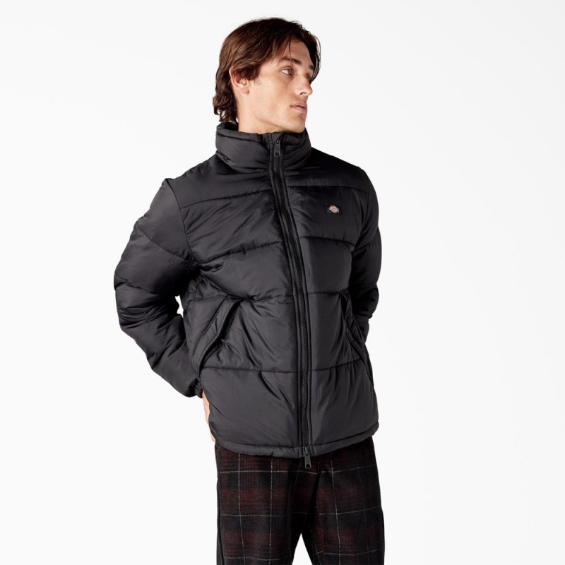 Black Men's Dickies Waldenburg Puffer Jacket | ATQ865473