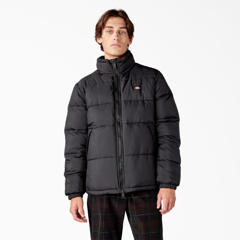 Black Men\'s Dickies Waldenburg Puffer Jacket | ATQ865473