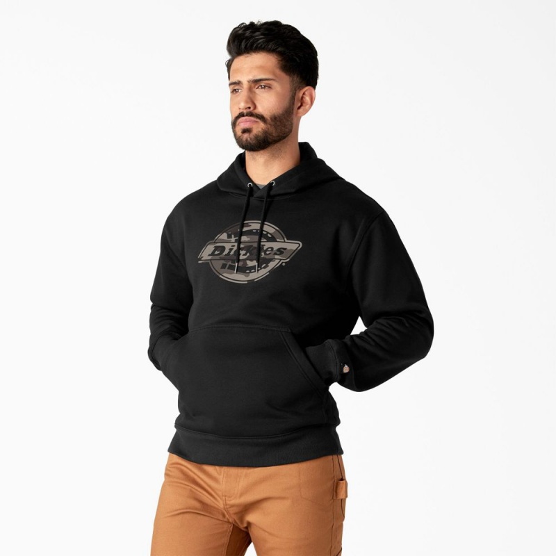 Black Men's Dickies Water Repellent Camo Logo Hoodie | PUW260158