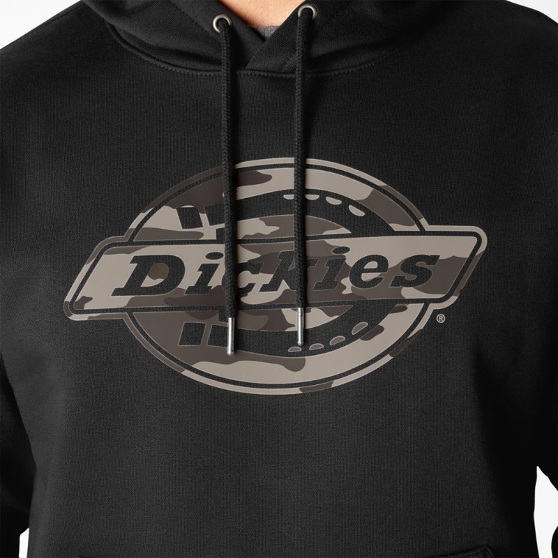 Black Men's Dickies Water Repellent Camo Logo Hoodie | PUW260158