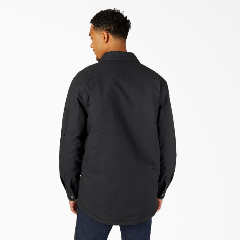 Black Men's Dickies Water Repellent Fleece-Lined Duck Shirt Jacket | KSC659312