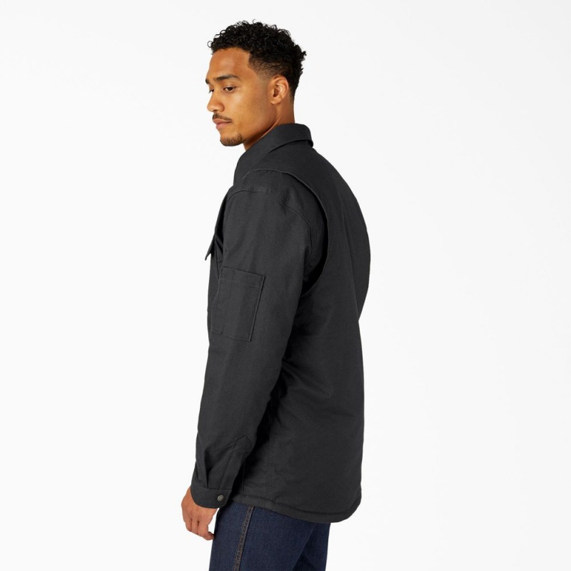 Black Men's Dickies Water Repellent Fleece-Lined Duck Shirt Jacket | KSC659312