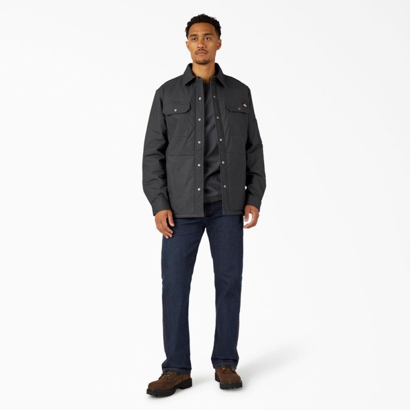 Black Men's Dickies Water Repellent Fleece-Lined Duck Shirt Jacket | KSC659312