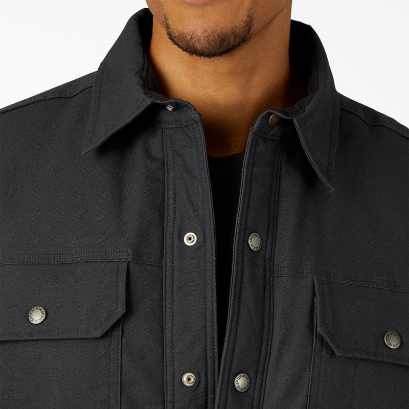 Black Men's Dickies Water Repellent Fleece-Lined Duck Shirt Jacket | KSC659312