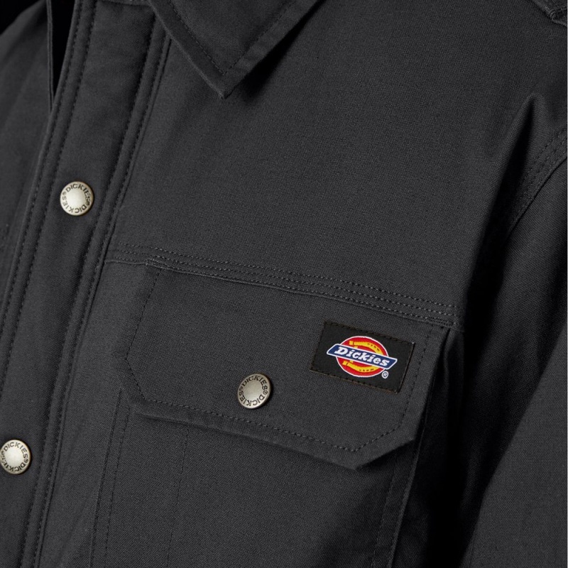 Black Men's Dickies Water Repellent Fleece-Lined Duck Shirt Jacket | KSC659312