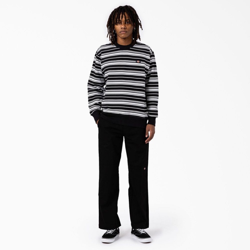 Black Men's Dickies Westover Striped Sweatshirt | DFQ938076