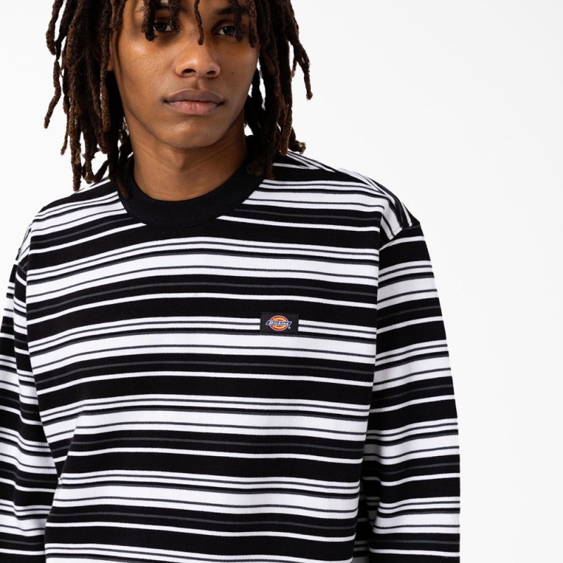 Black Men's Dickies Westover Striped Sweatshirt | DFQ938076