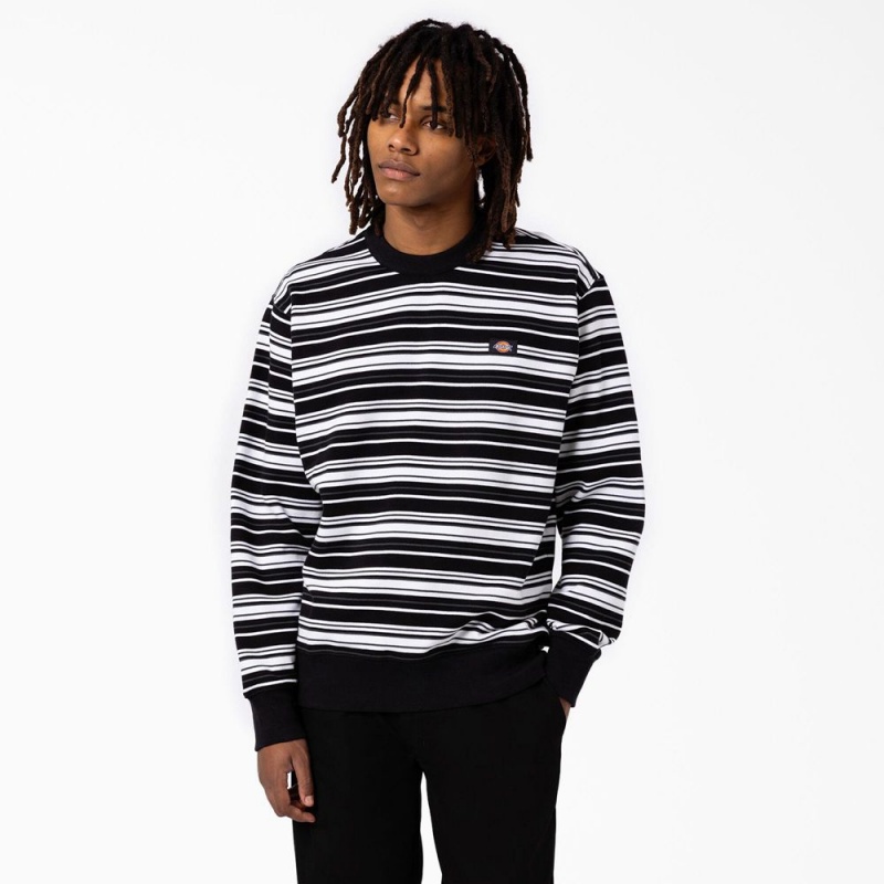 Black Men\'s Dickies Westover Striped Sweatshirt | DFQ938076