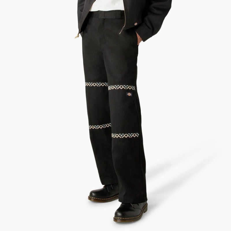 Black Men's Dickies Wichita Embroidered Double Knee Pants | PVE630591