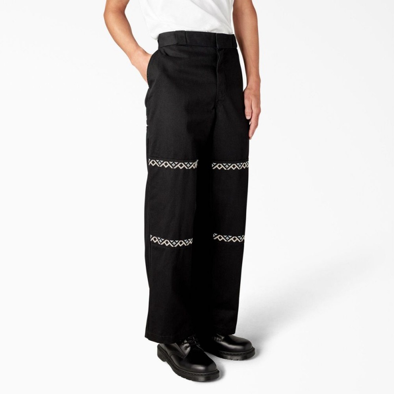 Black Men's Dickies Wichita Embroidered Double Knee Pants | PVE630591