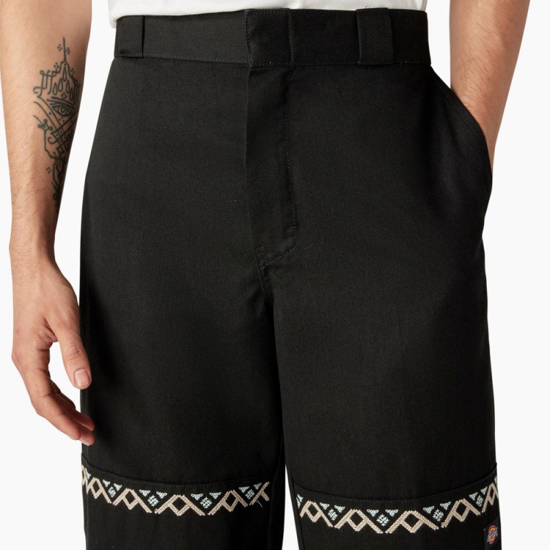 Black Men's Dickies Wichita Embroidered Double Knee Pants | PVE630591