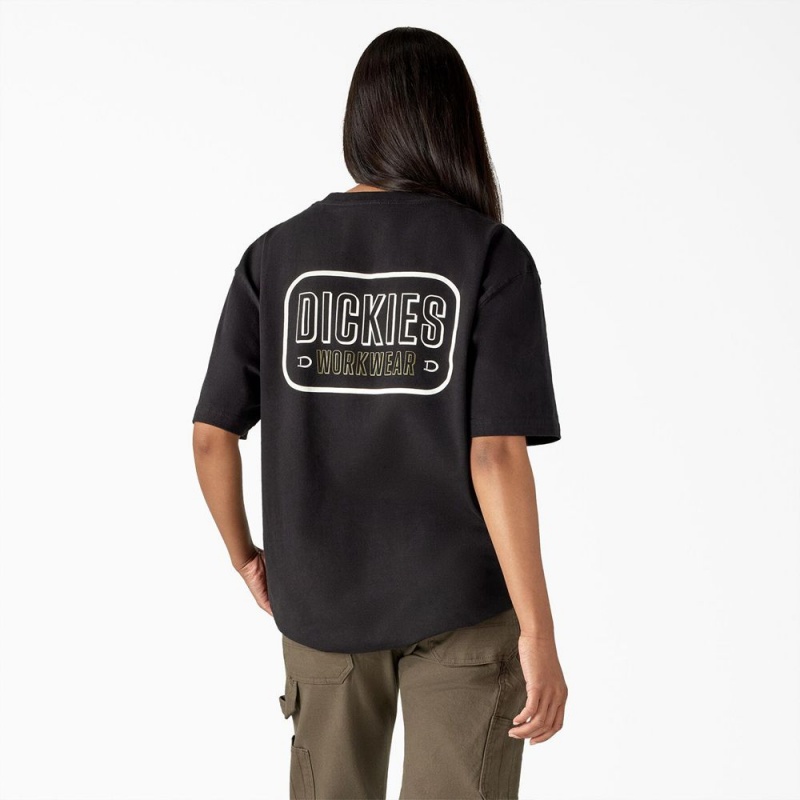 Black Men's Dickies Workwear Sign Heavyweight T-Shirt | MJR675130