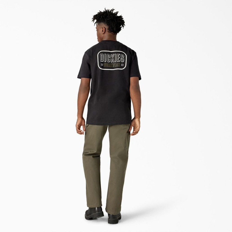 Black Men's Dickies Workwear Sign Heavyweight T-Shirt | MJR675130