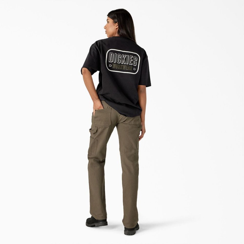 Black Men's Dickies Workwear Sign Heavyweight T-Shirt | MJR675130