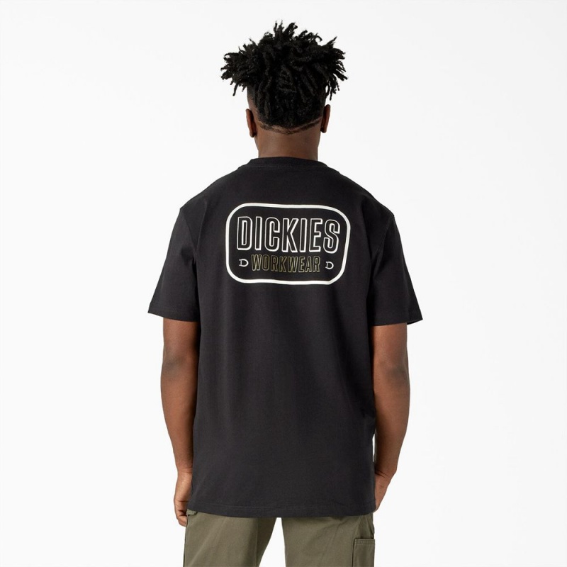 Black Men\'s Dickies Workwear Sign Heavyweight T-Shirt | MJR675130