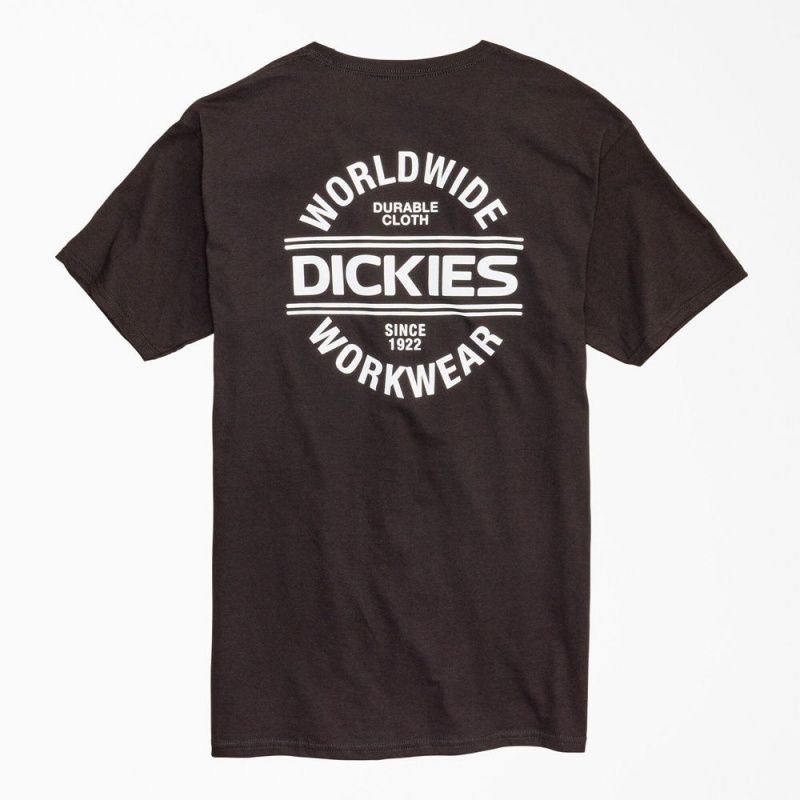 Black Men\'s Dickies Worldwide Workwear Graphic T-Shirt | OBZ652807