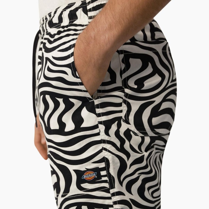 Black Men's Dickies Zebra Print Modern Fit Drawstring Shorts | ENL753216