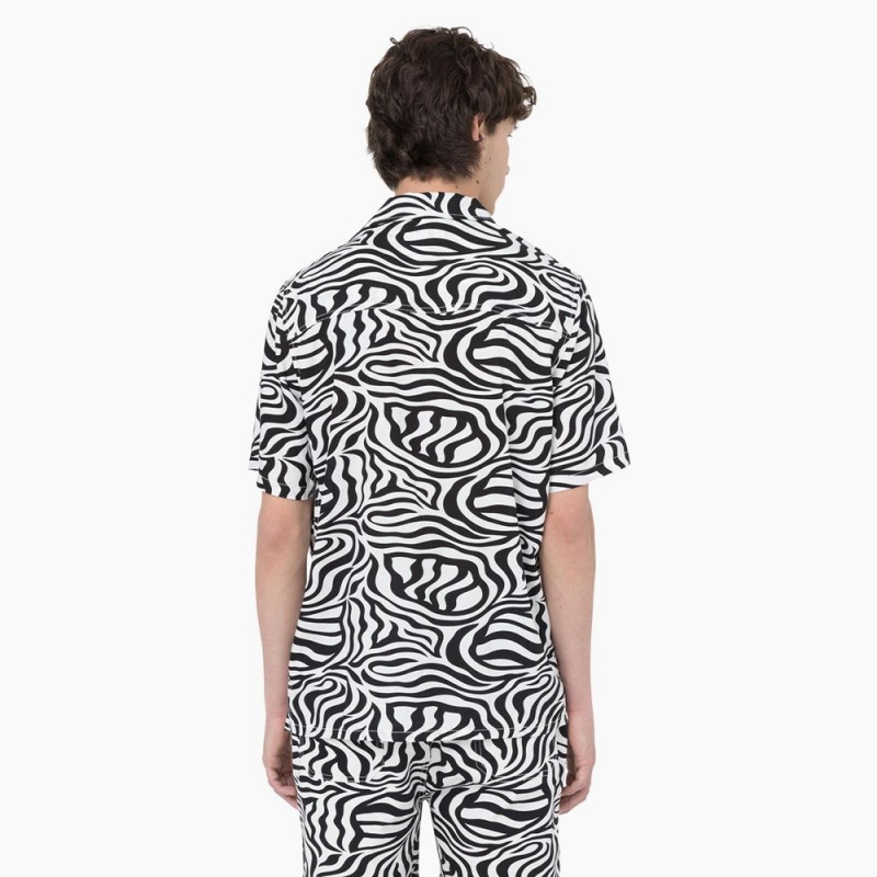 Black Men's Dickies Zebra Print Short Sleeve Shirt | IVQ491607