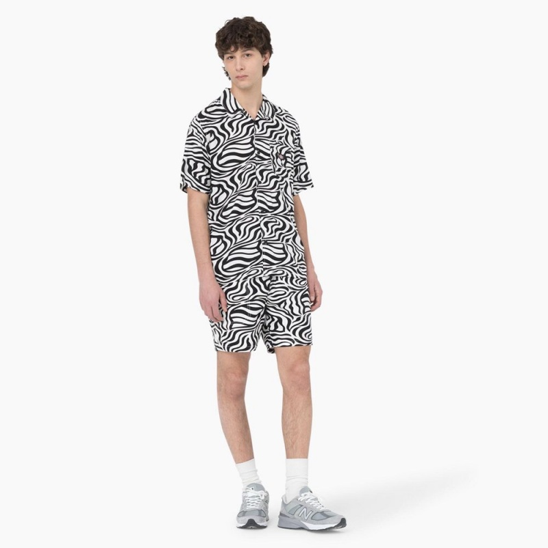 Black Men's Dickies Zebra Print Short Sleeve Shirt | IVQ491607