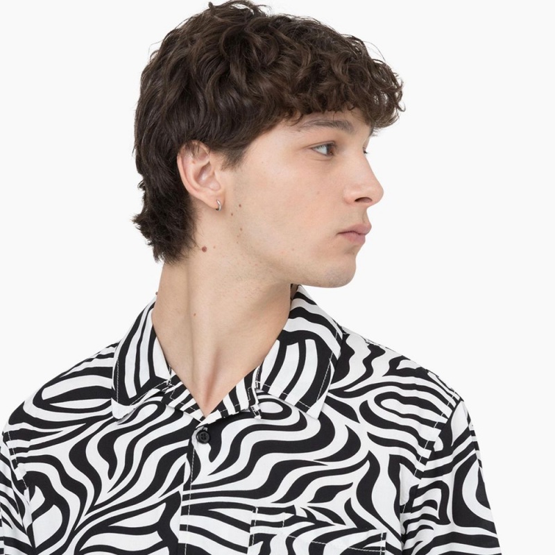 Black Men's Dickies Zebra Print Short Sleeve Shirt | IVQ491607