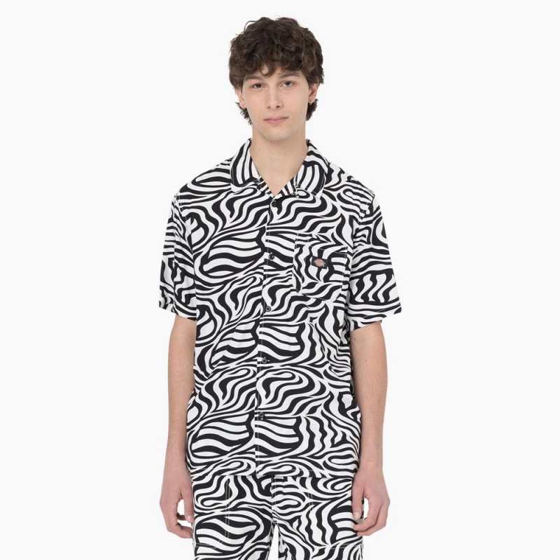 Black Men\'s Dickies Zebra Print Short Sleeve Shirt | IVQ491607