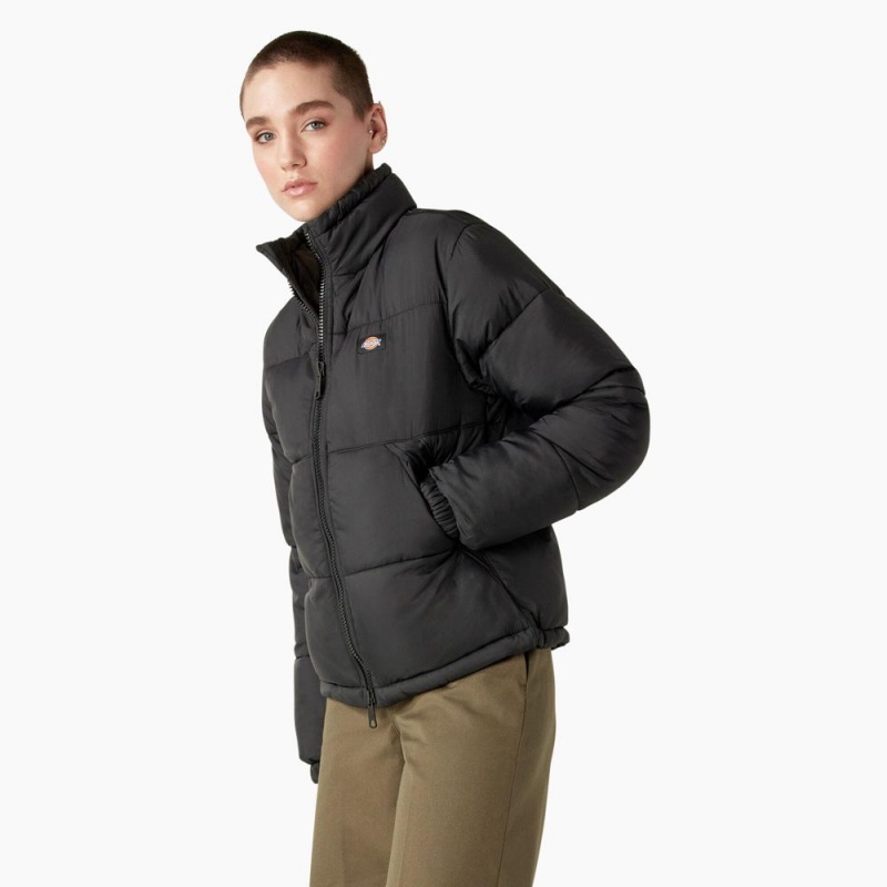 Black Women's Dickies Atlanta Puffer Jacket | PIL439871