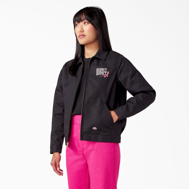 Black Women's Dickies Breast Cancer Awareness Eisenhower Jacket | BWC192764