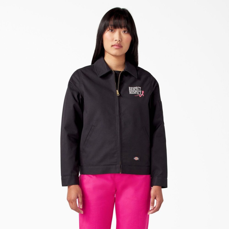 Black Women's Dickies Breast Cancer Awareness Eisenhower Jacket | BWC192764