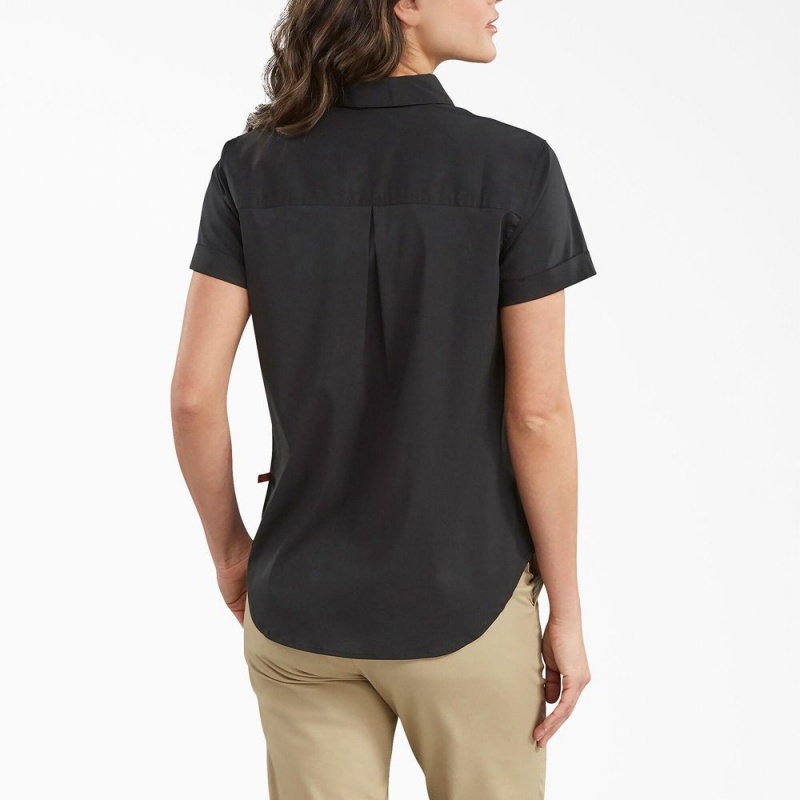 Black Women's Dickies Button-Up Shirt | OJZ342106