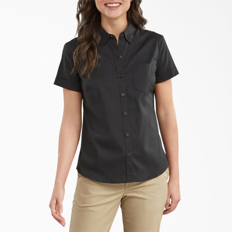 Black Women\'s Dickies Button-Up Shirt | OJZ342106