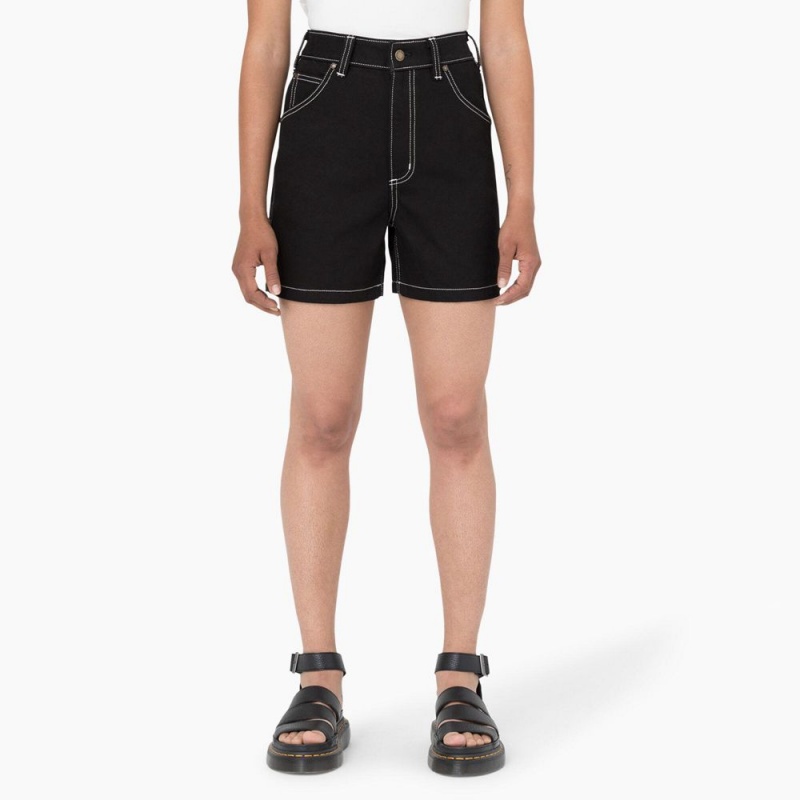 Black Women\'s Dickies Carpenter Jean Shorts | YUH842395