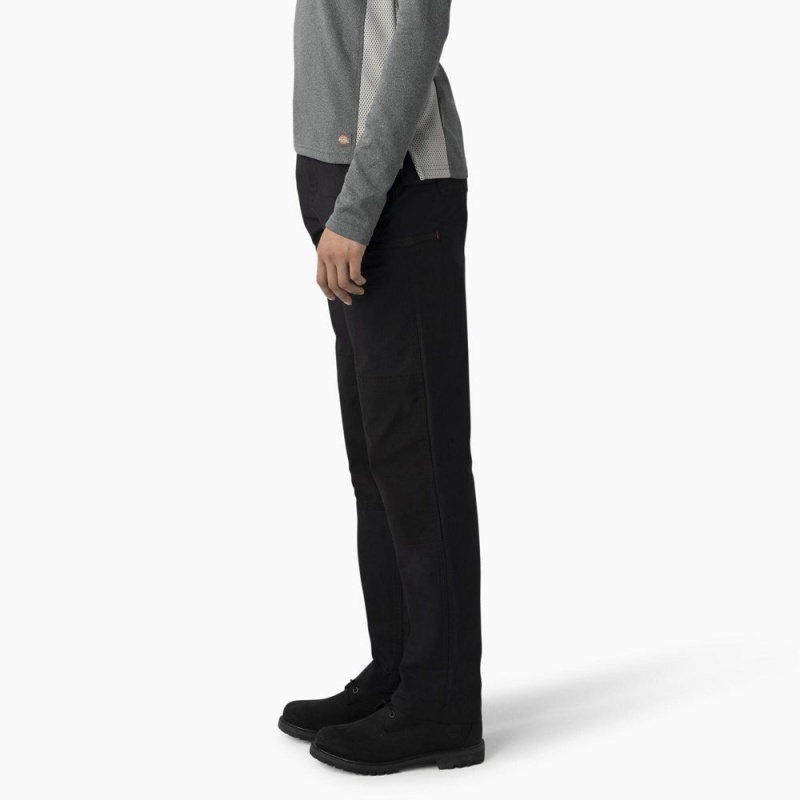 Black Women's Dickies Cooling High Rise Tapered Leg Double Knee Pants | AHM029473