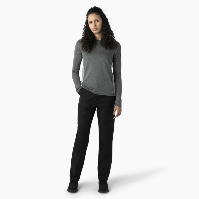 Black Women's Dickies Cooling High Rise Tapered Leg Double Knee Pants | AHM029473