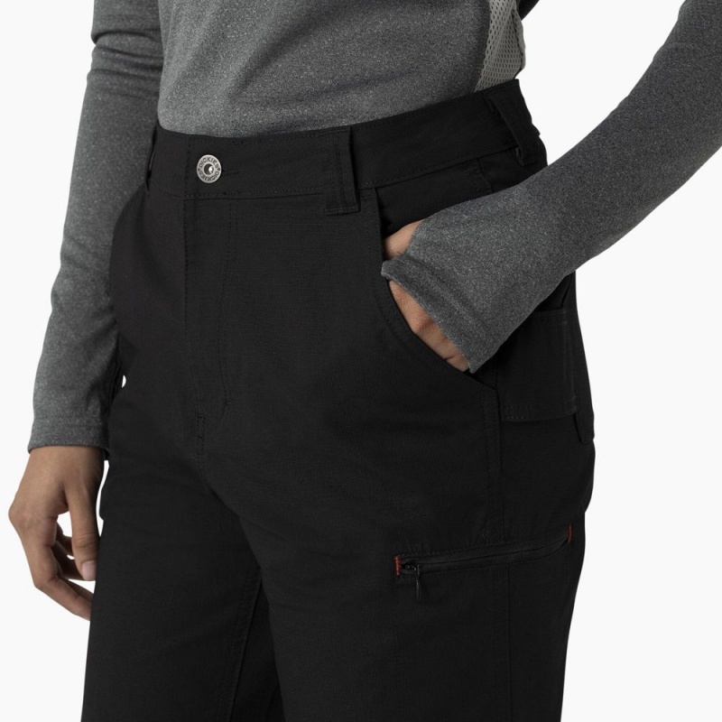 Black Women's Dickies Cooling High Rise Tapered Leg Double Knee Pants | AHM029473